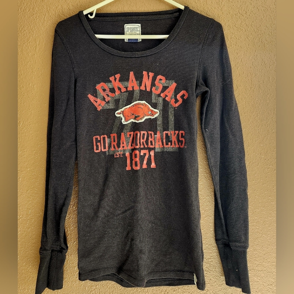 Arkansas Razorbacks Victoria's Secret PINK Long Sleeve Black Shirt Size M